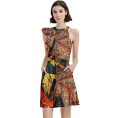 Star Lantern Lighting Cocktail Party Halter Sleeveless Dress With Pockets by Paksenen