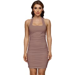Mocha Mousse Hex Code #a47864 Sleeveless Wide Square Neckline Ruched Bodycon Dress by dressshop