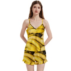 Bananas, Macro, Fruits, Ripe Bananas V-neck Satin Loungewear Set by kyorashop23