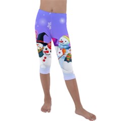 Let s Have Fun With Snowmen Kids  Lightweight Velour Capri Leggings  by kyorashop23
