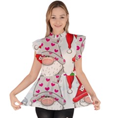 Merry Christmas, Christmas, Cute, Red, Merry, Gnomes Ruffle Collar Short Sleeve Chiffon Top by kyorashop23