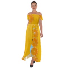 Orange, Slices, Fruit, Citrus Off Shoulder Open Front Chiffon Dress by kyorashop23
