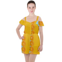 Orange, Slices, Fruit, Citrus Ruffle Cut Out Chiffon Playsuit by kyorashop23