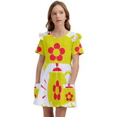 Make Tea Not War  Kids  Frilly Sleeves Pocket Dress by ConteMonfrey