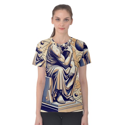 Thinker Sculpture Design Geometric Women s Cotton T-shirt by Salmanaz77