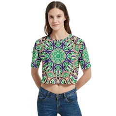 Cold Colors Mandala   Women s Round Neck Short Sleeve Crop Top by ConteMonfrey