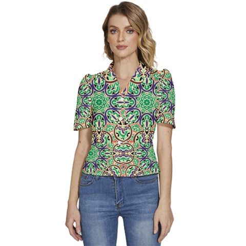 Cold Colors Mandala   Puffed Short Sleeve Button Up Jacket by ConteMonfrey
