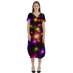 Star Colorful Christmas Abstract T-shirt Midi Dress With Pockets by Dutashop