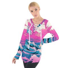 Waves Mountains Sky Tie Up T-shirt by Grandong