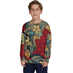 Pattern Shape Colorful Flower Leaves Kids  Crewneck Sweatshirt by Posterlux