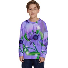Purple Flower Nature Kids  Crewneck Sweatshirt by Posterlux