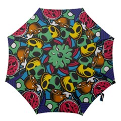 Funky Alien Pattern Abstract Colourful Drawing Hook Handle Umbrellas (medium) by Posterlux