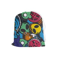 Funky Alien Pattern Abstract Colourful Drawing Drawstring Pouch (large) by Posterlux