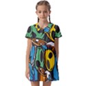 Funky Alien Pattern Abstract Colourful Drawing Kids  Asymmetric Collar Dress View1