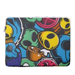 Funky Alien Pattern Abstract Colourful Drawing 15  Vertical Laptop Sleeve Case With Pocket by Posterlux