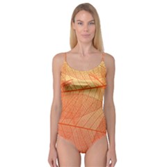 Abstract Texture Of Colorful Bright Pattern Of Transparent Leaves Of Orange And Yellow Color Camisole Leotard  by Posterlux