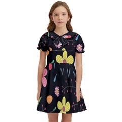 Foliage Pattern Beautiful Aesthetic Secret Garden Kids  Bow Tie Puff Sleeve Dress by Paksenen