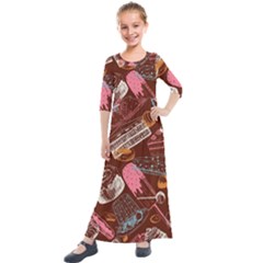 Sweet Food Seamless Pattern Kids  Quarter Sleeve Maxi Dress by Paksenen
