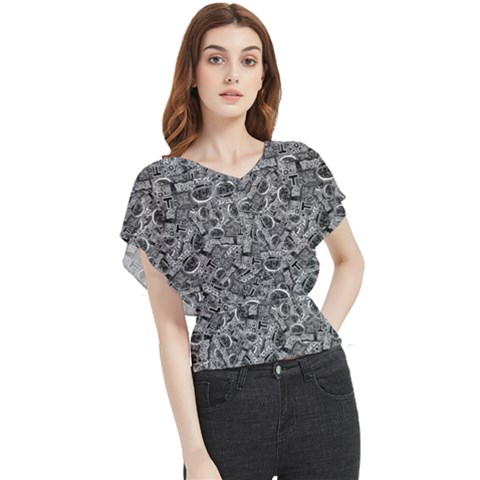 Be True Be Yourself Typographic Print Pattern Butterfly Chiffon Blouse by dflcprintsclothing