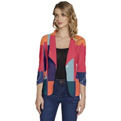  Minimalist Pattern With Simple Lines And Shapes, Creating A Clean And Modern Aesthe Women s One-button 3/4 Sleeve Short Jacket