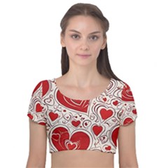 Be My Valentine Velvet Short Sleeve Crop Top  by pollyparadiseartshop