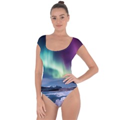 Northern Lights Aurora Night Nature Short Sleeve Leotard  by Posterlux