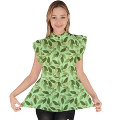 Leaves Pattern Texture Seamless Ruffle Collar Short Sleeve Chiffon Top by Hannah976