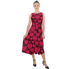 Valentines Day Hearts Pattern Love Red Midi Tie-back Chiffon Dress by Maspions
