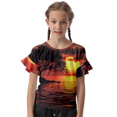 Sunset Nature Sea Dusk Landscape Kids  Cut Out Flutter Sleeves by Salmanaz77