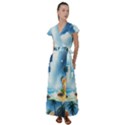 Delicate Watercolor Painting Surreal Oasis Scene With Intense Dramatic Lighting Flutter Sleeve Maxi Dress View1