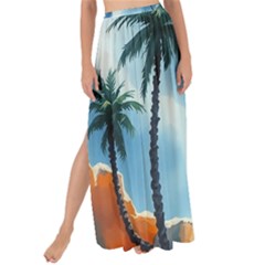 Delicate Watercolor Painting Surreal Oasis Scene With Intense Dramatic Lighting Maxi Chiffon Tie-up Sarong by pollyparadiseartshop
