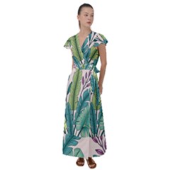 Illustrations Plants Nature Leaves Flutter Sleeve Maxi Dress by Salmanaz77