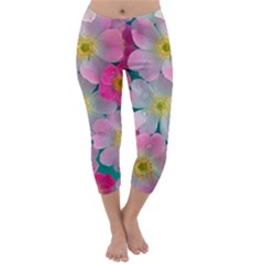 Pink Neon Flowers Flower Capri Winter Leggings  by Cemarart