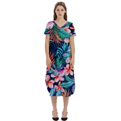 Hawaiian Flowers Hawaii T-shirt Midi Dress With Pockets by Cemarart