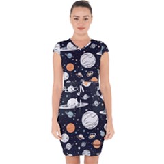 Space Galaxy Universe Stars Sky Capsleeve Drawstring Dress  by Paksenen