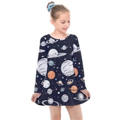 Space Galaxy Universe Stars Sky Kids  Long Sleeve Dress by Paksenen