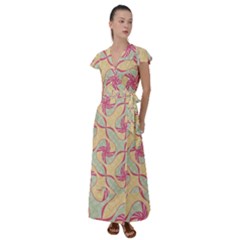 Abstract Pattern Design Scrapbooking Flutter Sleeve Maxi Dress by Paksenen