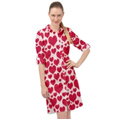 Hearts Valentine Pattern Seamless Long Sleeve Mini Shirt Dress by Bedest