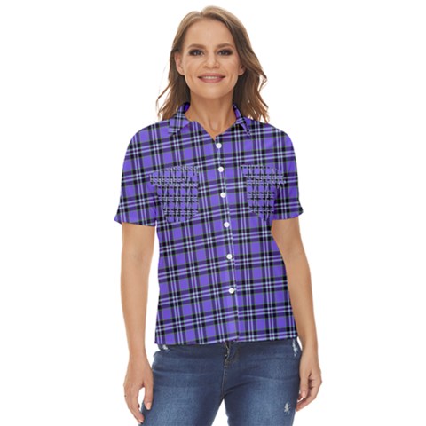 Blue Tartan Plaid 1 Women s Short Sleeve Double Pocket Shirt by dressshop