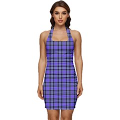 Blue Tartan Plaid 1 Sleeveless Wide Square Neckline Ruched Bodycon Dress by dressshop
