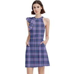 Purple Plaid Tartan 1 Cocktail Party Halter Sleeveless Dress With Pockets by dressshop