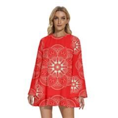 Crimson Current Round Neck Long Sleeve Bohemian Style Chiffon Mini Dress by ArtfulThreads