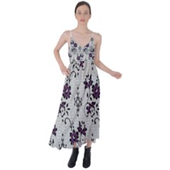 Elegant Purple Floral Jacquard Mesh Lace Fabric Tie Back Maxi Dress by ArtfulThreads