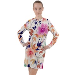 Abstract Floral Background Long Sleeve Hoodie Dress by kyorashop23