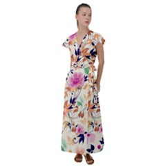 Abstract Floral Background Flutter Sleeve Maxi Dress by kyorashop23