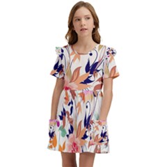 Abstract Floral Background Kids  Frilly Sleeves Pocket Dress by kyorashop23