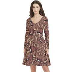 Human Spider Mutant Creatures Motif Random Pattern Long Sleeve V-neck Skater Dress With Pockets by dflcprintsclothing