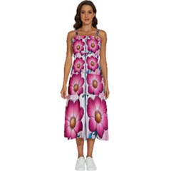 Fantasy Pink Flowers Stained Glass Sleeveless Shoulder Straps Boho Dress by Grandong