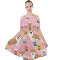 Corgi Bubble Boba Tea Pink Pattern Cut Out Shoulders Dress by Salmanaz77