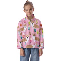 Corgi Bubble Boba Tea Pink Pattern Kids  Half Zip Hoodie by Salmanaz77